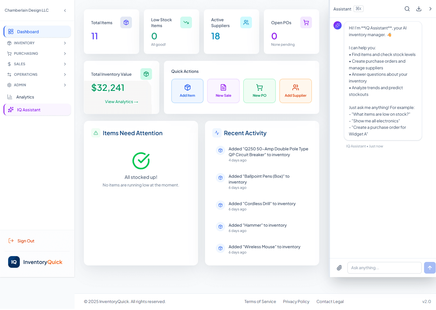 InventoryQuick Dashboard - AI-powered inventory management